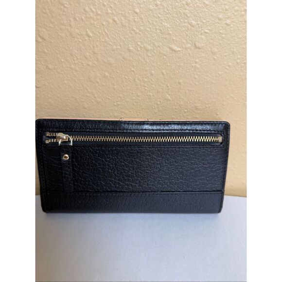 Kate Spade New York Black Pebbled Leather Continental Wallet Bifold Zip Coin Poc - Picture 7 of 8